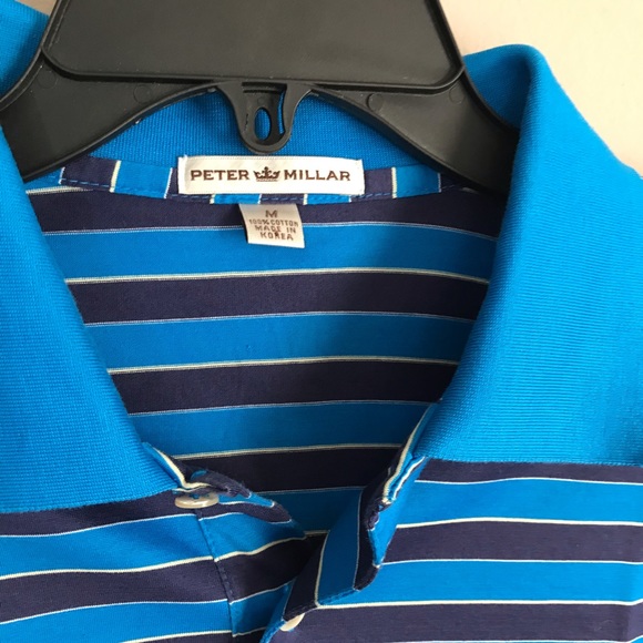 Peter Millar Mens Blue Stripe Golf Polo Cotton L - Picture 3 of 4